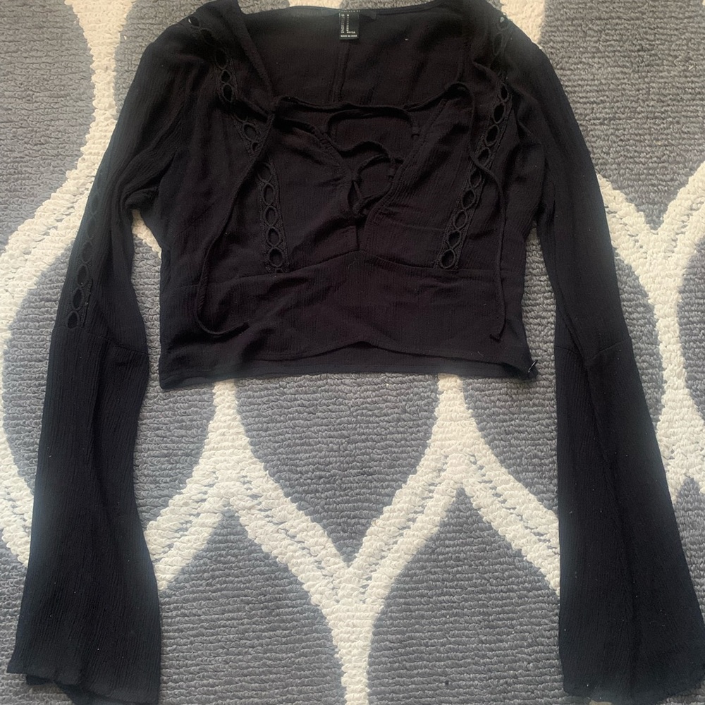 Forever 21 Black Lace Up Crop Top-Size Medium